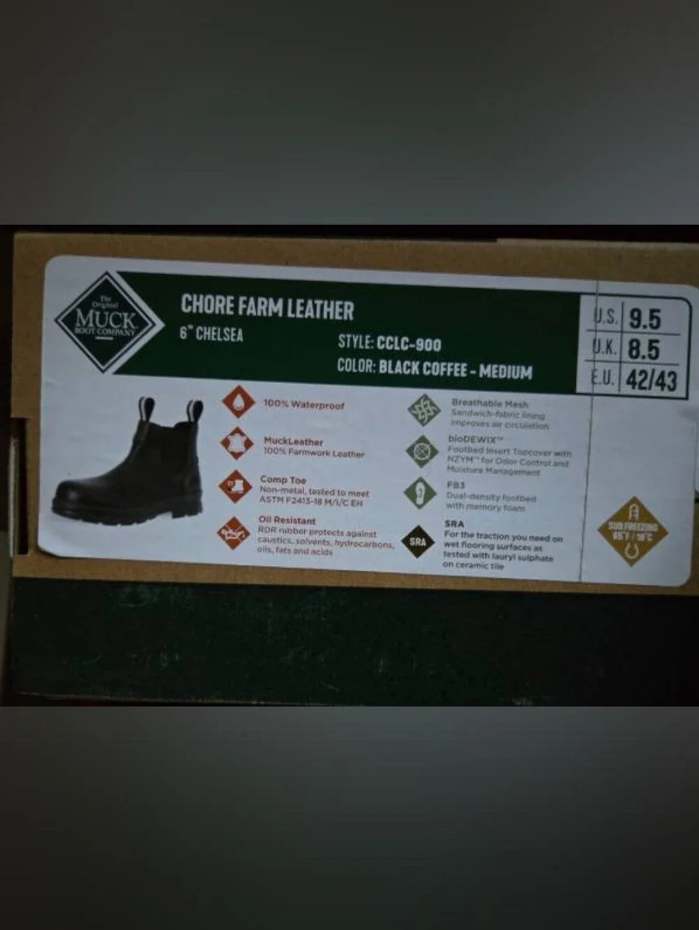 MUCK Men's Chore Farm Chelsea Leather Boot - Dark Brown SIZE 9.5